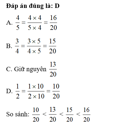 Trong các phân số dưới đây, phân số bé nhất là: (ảnh 1)