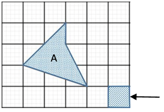What area is the darkened image A in the grid?   A. 3,75 (units) B. 3,5 (units) C. 3,25 (units) D. 3 (units) (ảnh 1)