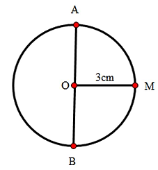 Hãy tính đường kính AB của hình tròn tâm O, biết bán kính OM = 3cm.   (ảnh 1)