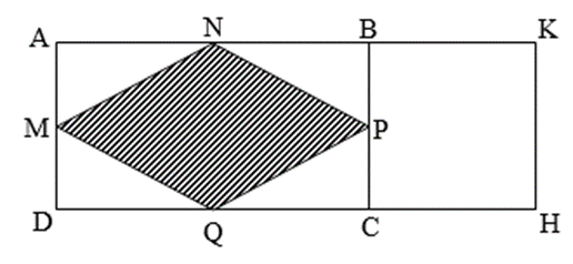 Tính chu vi hình chữ nhật ABCD biết diện tích hình thoi MNPQ là 2323 dm^2 và chu vi hình vuông BKHC là 2020 cm.   (ảnh 1)