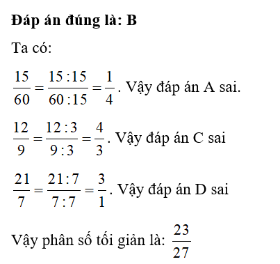 Trong các phân số sau đây phân số nào là phân số tối giản? (ảnh 1)