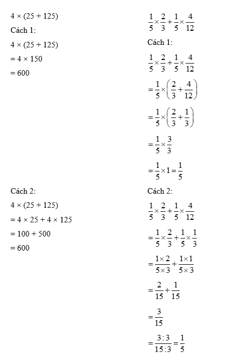 Tính (1 điểm)  4 × (25 + 125) (ảnh 1)