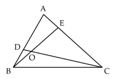Cho tam giác ABC. Trên cạnh AB lấy điểm D sao cho AD = DB × 2. Trên cạnh AC lấy điểm E sao cho EC = AE × 3. Các đoạn thẳng CD và BE cắt nhau tại O. Tính diện tích tam giác COE, biết diện tích tam giác BOD là 3 cm2 (ảnh 1)