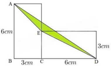 Cho hai hình chữ nhật có kích thước như hình vẽ bên. Diện tích tam giác màu xanh là (ảnh 2)