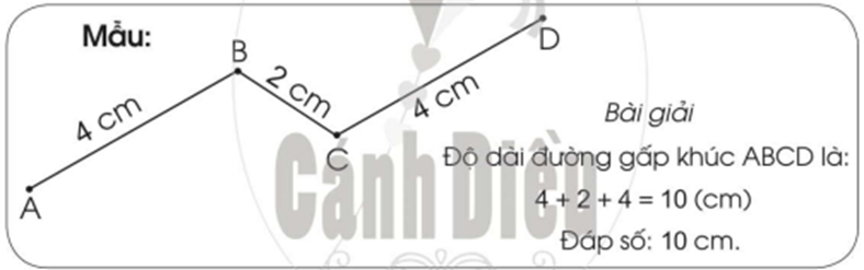 Bài 2 trang 74 vở bài tập Toán lớp 2 Tập 1: Đo và tính độ dài đường gấp khúc sau (theo mẫu): (ảnh 1)