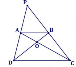  Cho hình thang ABCD có AB = 2cm; CD = 4cm. Chiều cao bằng trung bình cộng hai đáy. Nối AC và BD cắt nhau tại Đ. a) Tính SABCD b) Chỉ ra các cặp tam giác bằng nhau và tại sao?  c) Kéo dài DA và BC cắt nhau tại P. Tính SABP (ảnh 1)