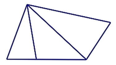 Hình vẽ bên có:   A. 3 tam giác và 1 tứ giác.	B. 3 tam giác và 2 tứ giác. C. 4 tam giác và 1 tứ giác.	D. 4 tam giác và 2 tứ giác. (ảnh 1)