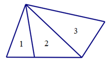 Hình vẽ bên có:   A. 3 tam giác và 1 tứ giác.	B. 3 tam giác và 2 tứ giác. C. 4 tam giác và 1 tứ giác.	D. 4 tam giác và 2 tứ giác. (ảnh 2)