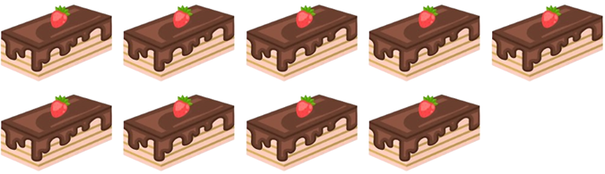 1/9  số bánh là:    	A. 4 cái bánh	B. 3 cái bánh	C. 2 cái bánh	D. 1 cái bánh (ảnh 1)