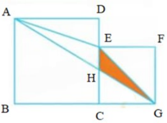 Cho hình vẽ. Biết hình vuông nhỏ có cạnh 4cm, hình vuông lớn có cạnh 6cm. Tính diện tích phần tô đậm. (ảnh 2)