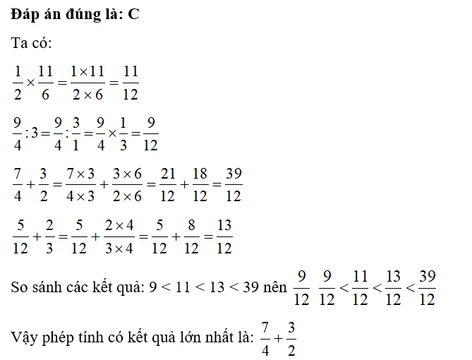 Trong các phép tính dưới đây, phép tính có kết quả lớn nhất là: (ảnh 1)