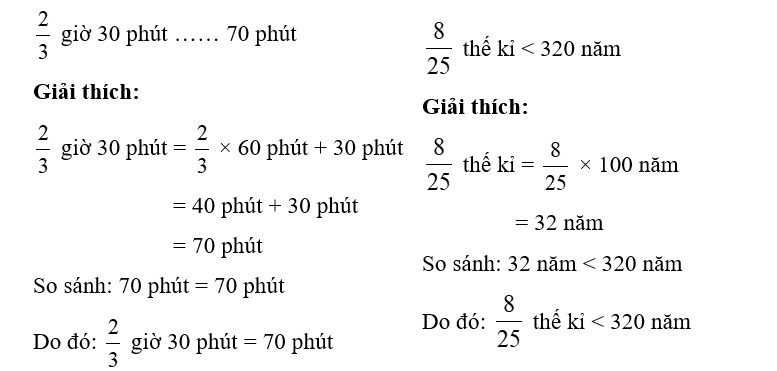 >, <, = (1 điểm)  7/10 tấn 80 kg …… 730 kg  2/3 giờ 30 phút …… 70 phút (ảnh 2)