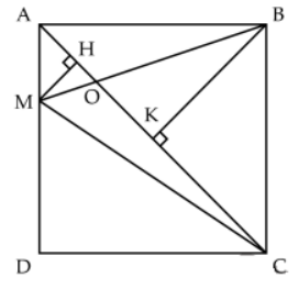 Cho hình vuông ABCD có cạnh là 10 cm. Trên AD lấy điểm M sao cho  AM =  AD. Điểm O là giao điểm của BM với AC. Nối M với C.  a) Tính diện tích tam giác ABM.  b) Tính   c) Tính  (ảnh 1)