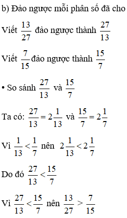 a) Cho hai biểu thức: A = 101 × 50 ; B = 50 × 49 + 53 × 50. Không tính trực tiếp, hãy sử dụng tính chất của phép tính để so sánh giá trị số của A và B. b) Cho phân số: và . Không quy đồng tử số, mẫu số hãy so sánh hai phân số trên. (ảnh 1)