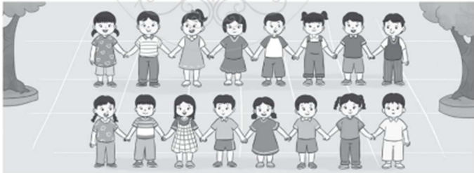 Bài 4 trang 24 vở bài tập Toán lớp 2 Tập 1: Hàng trên có 8 bạn, hàng dưới có 8 bạn. Hỏi hai hàng có tất cả bao nhiêu bạn? (ảnh 1)