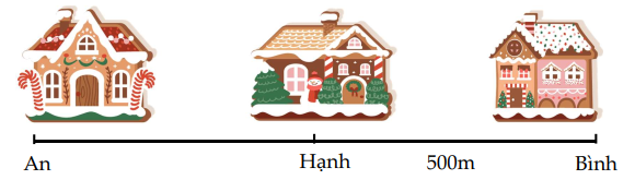Tính khoảng cách từ nhà An tới nhà Bình biết nhà Hạnh là trung điểm của khoảng cách giữa hai nhà.   (ảnh 2)