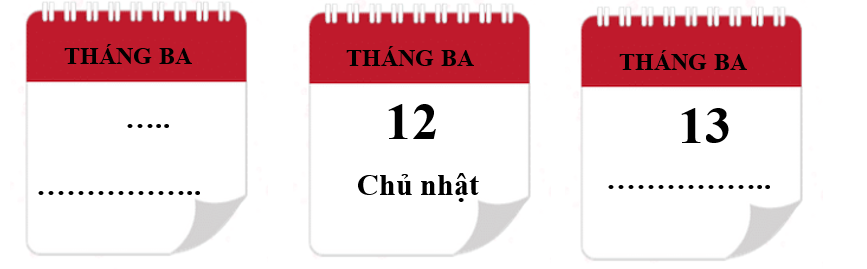 Bạn Hà xé 3 tờ lịch liền nhau và xếp theo thứ tự từ trái sang phải, viết tiếp vào chỗ chấm cho thích hợp. (ảnh 1)