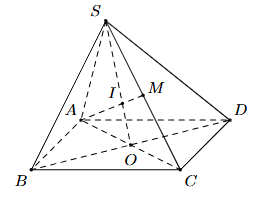 Cho hình chóp S.ABCD, có đáy ABCD là hình bình hành tâm O. Khi đó giao điểm I của AM và (SBD) là 	 (ảnh 1)