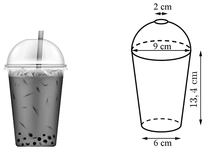 Thể tích bên trong của ly bao gồm cả thể tích của nắp là bao nhiêu centimét khối? (làm tròn kết quả đến hàng đơn vị). (ảnh 1)