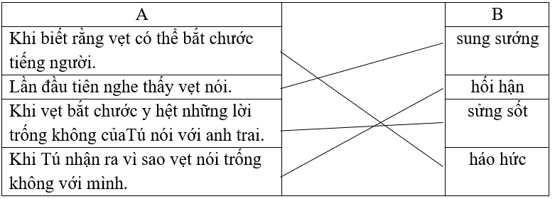 Nối chi tiết ở cột A với cảm xúc ở cột B cho phù hợp (ảnh 1)