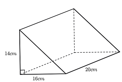 Tính thể tích của hình lăng trụ tam giác dưới đây (đơn vị: cm3). (ảnh 1)