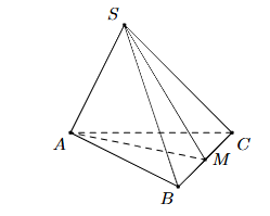 Cho hình chóp S.ABC. Gọi M là trung điểm của cạnh BC. Giao tuyến của hai mặt phẳng (SAM) và (SBC) là  (ảnh 1)