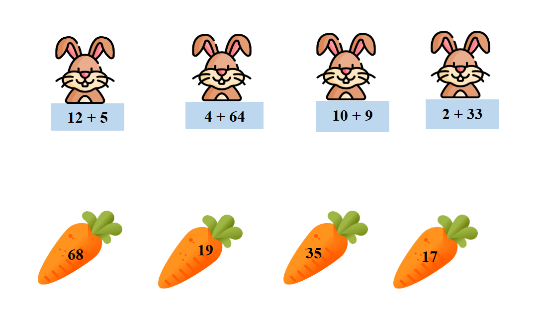 Tính rồi tìm cà rốt cho mỗi chú thỏ (ảnh 1)