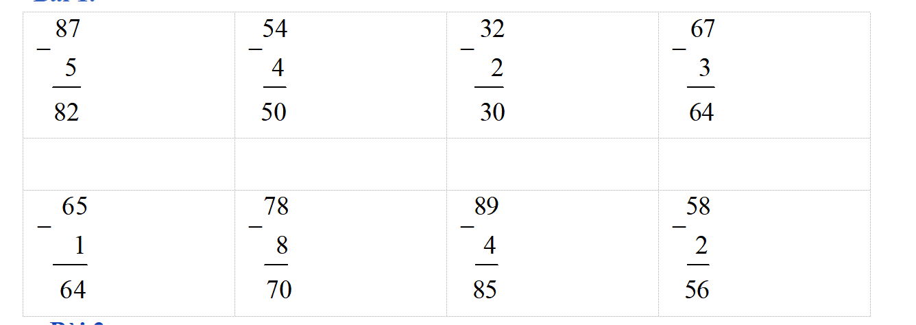 Đặt tính rồi tính.  87 – 5 (ảnh 1)