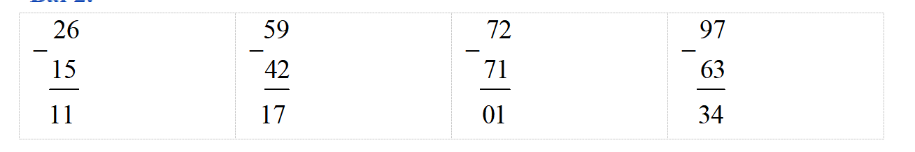 Đặt tính rồi tính.  26 – 15    (ảnh 1)