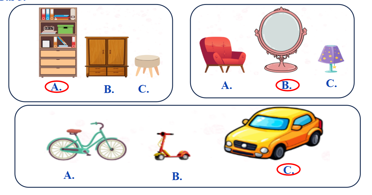Khoanh vào chữ cái trước đáp án có đồ vật cao nhất: (ảnh 2)