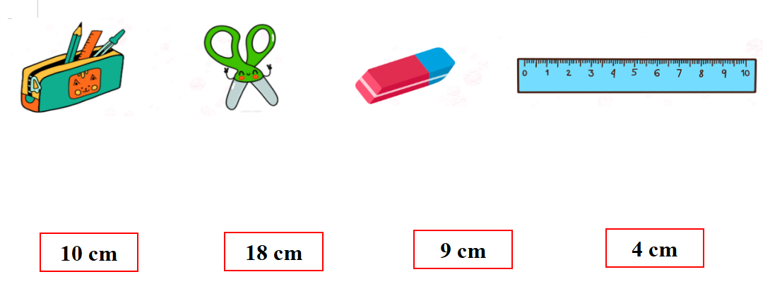 Nối mỗi đồ vật với độ dài phù hợp trong thực tế: (ảnh 1)