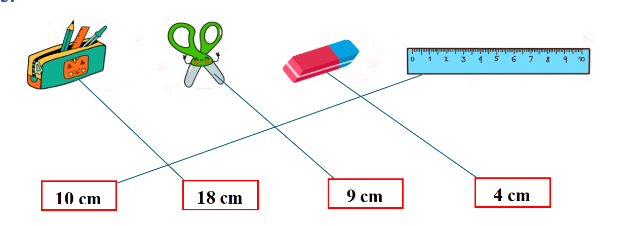 Nối mỗi đồ vật với độ dài phù hợp trong thực tế: (ảnh 2)