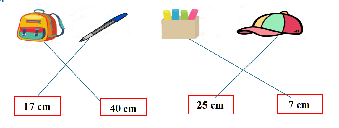 Nối mỗi đồ vật với độ dài phù hợp trong thực tế. (ảnh 2)
