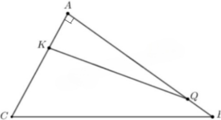 Cho hình vẽ, biết SKQBC = 26 cm2 và ; . Tính SAKQ. (ảnh 2)