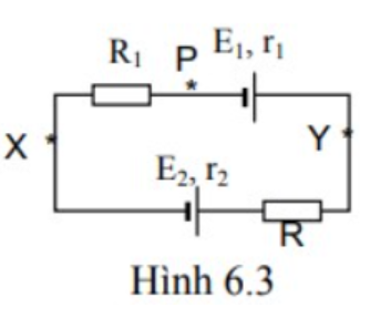 Mạch điện hình 6.3: E1 = 6 V, E2 = 24 V, r1 = r2 = 1 Ω, R1 = 3 Ω, R2 = 7Ω. Chọn phát biểu đúng:￼ (ảnh 1)
