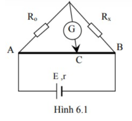 Mạch điện hình 6.1: R0 = 60 Ω, AB = 80 cm – là dây điện trở đồng chất, tiết diện đều. Khi con chạy ở C thì điện kế chỉ số 0. Tính Rx , biết AC = 60 cm.￼ (ảnh 1)