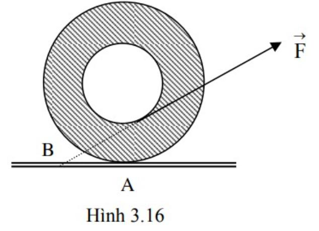 Một cuộn chỉ đặt trên bàn ngang. Người ta kéo đầu dây chỉ bằng một lực →FF→ có hướng như hình 3.16. Hỏi cuộn chỉ sẽ chuyển động theo chiều nào?￼ (ảnh 1)