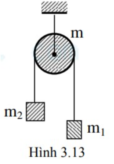 Một sợi dây nhẹ, không co giãn, vắt qua ròng rọc có dạng điã tròn đồng chất, khối lượng m = 800g, hai đầu dây buộc chặt hai vật nhỏ khối lượng m1 = 2,6 kg và m2 = 1 kg (hình 3.13). Thả cho ha (ảnh 1)