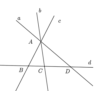 Cho hình vẽ sau:   a) Điểm \(A\) thuộc các đường thẳng \(a,b,c\).   b) Điểm \(A\) không thuộc đường thẳng \(d\).   c) Biết \(BC = 2,1{\rm{ cm}}{\rm{, }}CD = 2,8{\rm{ cm}}\). Khi đó, \(BD = 0,7{\rm{ cm}}{\rm{.}}\)   d) Trên đường thẳng \(d\) lấy thêm bốn điểm phân biệt \(M,N,P,Q\) không trùng với điểm \(B,C,D.\)              Khi đó, có tất cả \(8\) đoạn thẳng có thể vẽ được. (ảnh 1)