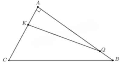 Cho hình vẽ, biết SKQBC = 26 cm2 và ; . Tính SAKQ. (ảnh 1)