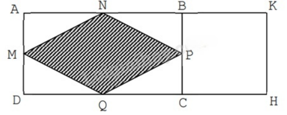 Biết diện tích hình thoi MNPQ là 2 323 dm2 và chu vi hình vuông BKHC là 2 020 cm (xem hình vẽ bên).  a) Tính diện tích hình vuông BKHC.  b) Tính diện tích hình chữ nhật ABCD.  c) Tính chu vi hình chữ nhật AKHD. (ảnh 1)