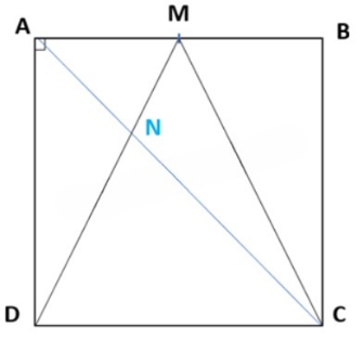 Cho hình vuông ABCD. Trên AB lấy điểm M sao cho AM = MB, nối M với D, M với C. a) Hỏi diện tích hình tam giác DMC gấp mấy lần diện tích hình tam giác DMA? b) AC cắt MD tại N. Biết diện tích tam giác AND là 5 cm2. Tính diện tích hình vuông ABCD. (ảnh 2)