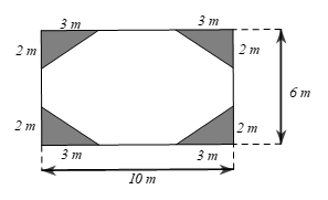 Cho mảnh vườn hình chữ nhật có độ dài hai cạnh là 6m và 10m Người ta trồng 4 bồn cỏ có dạng hình tam giác xung quanh như hình vẽ, phần còn lại trồng hoa. (ảnh 1)