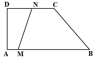 Cho hình thang ABCD. Trên cạnh AB lấy điểm M sao cho AM = 2 cm, MB = 11 cm. Trên cạnh DC lấy điểm N sao cho DN = 4 cm, NC = 4 cm. Tính diện tích hình thang ABCD. Biết AD = 7 cm. (ảnh 1)