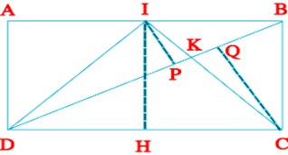 Cho hình chữ nhật ABCD (như hình vẽ); I là điểm chia AB thành 2 phần bằng nhau. Nối DI và IC; nối DB (đường cheo hình chữ nhật ABCD). DB cắt IC ở K. Tính diện tích hình chữ nhật ABCD, Biết rằng diện tích  tứ giác AIKD là 20 cm2.   (ảnh 2)