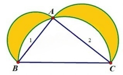 Cho tam giác ABC vuông tại A có AB = 6 cm, AC = 8 cm, BC = 10 cm và ba nửa hình tròn có đường kính lần lượt là AB, AC và BC (như hình dưới đây). Tính diện tích phần tô đậm. (ảnh 1)
