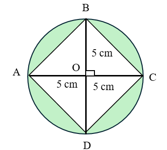 Trong hình vẽ bên, hãy tính diện tích:  a) Hình vuông ABCD b) Phần đã tô màu của hình tròn (ảnh 1)
