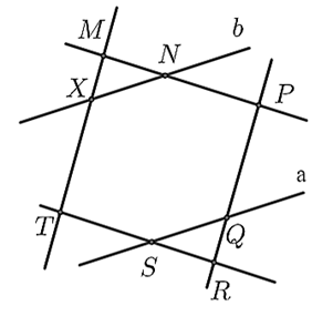 Cho hình vẽ sau:   a) Chỉ có điểm N  thuộc đường thẳng b.      b) Đường thẳng \(a\) đi qua điểm \(S,Q.\)   c) Bộ ba điểm \(X,M,N\) thẳng hàng.   d) Có tất cả \(4\) bộ ba điểm thẳng hàng trong hình vẽ trên. (ảnh 1)