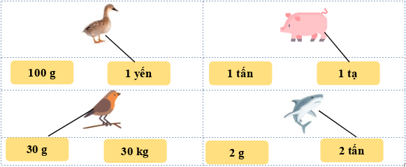 Nối để chọn số đo phù hợp với cân nặng của mỗi (ảnh 2)