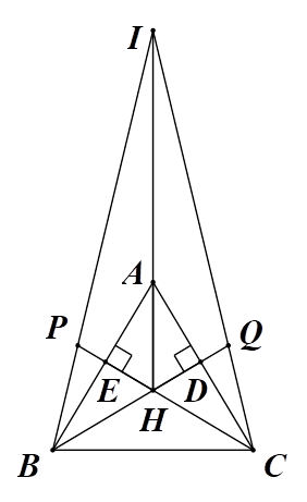 Cho \(\Delta ABC\) cân tại \(A\) (\(\widehat A < 90^\circ \)). Kẻ \(BD \bot AC\) tại \(D\) và \(CE \bot AB\) tại \(E\).  	a) Chứng minh \(\Delta ABD = \Delta ACE\), từ đó suy ra \(\widehat {ABD} = \widehat {ACE}\). 	b) Gọi \(H\) là giao điểm của \(BD\) và \(CE\).  	Chứng minh \(\Delta BHC\) là tam giác cân. So sánh \(HB\) và \(HD.\) 	c) Trên tia đối của tia \(EH\), lấy điểm \(P\) sao cho \(PH < HC\). Trên tia đối của tia \(DH\), lấy điểm \(Q\) sao cho \(QH = HP\). Chứng minh các đường thẳng \(BP\), \(AH\), \(CQ\) đồng quy. (ảnh 1)